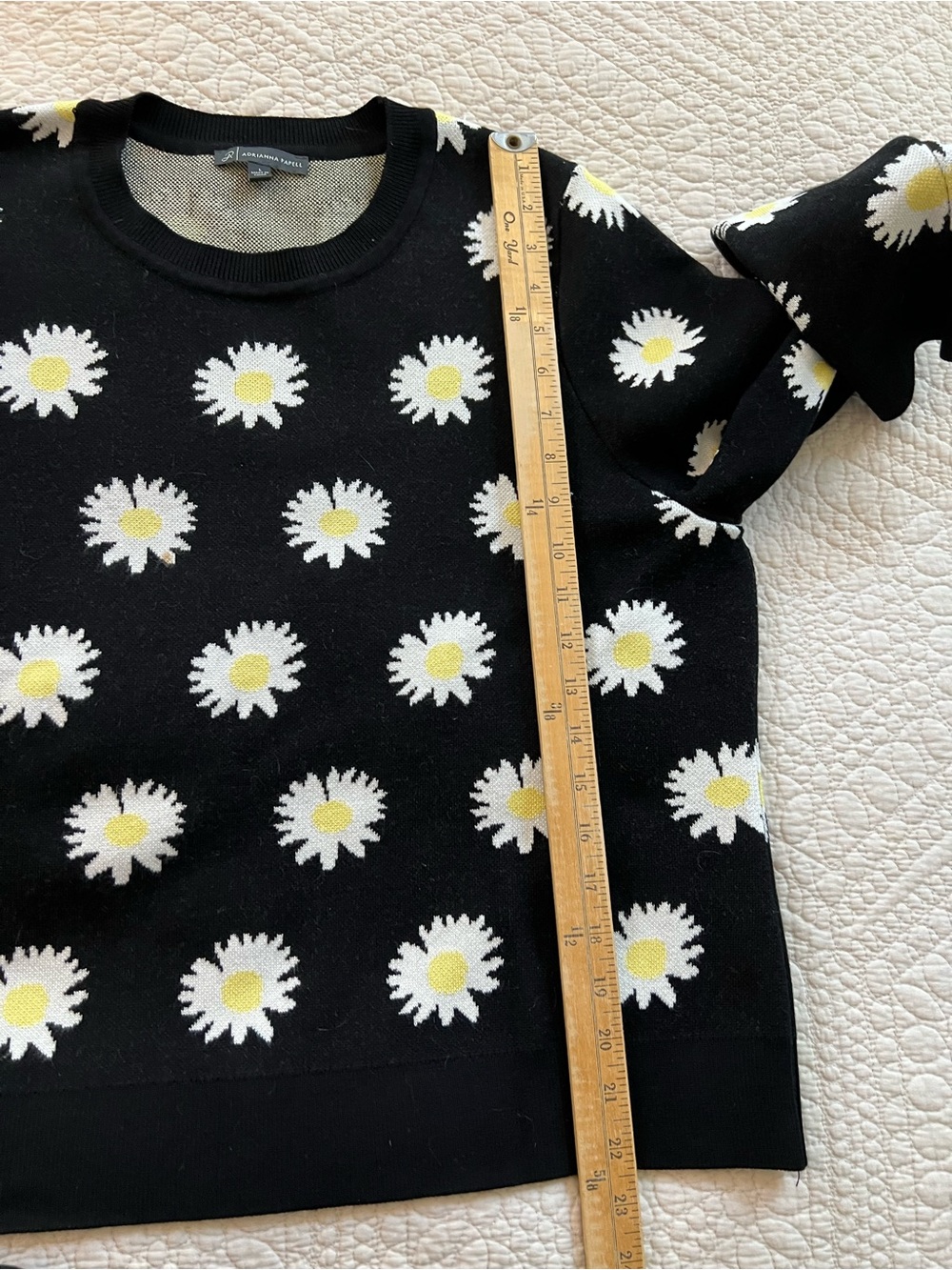 Adrianna Papell Black Crewneck Sweater with White & Yellow Daisy Pattern - Picture 4 of 5